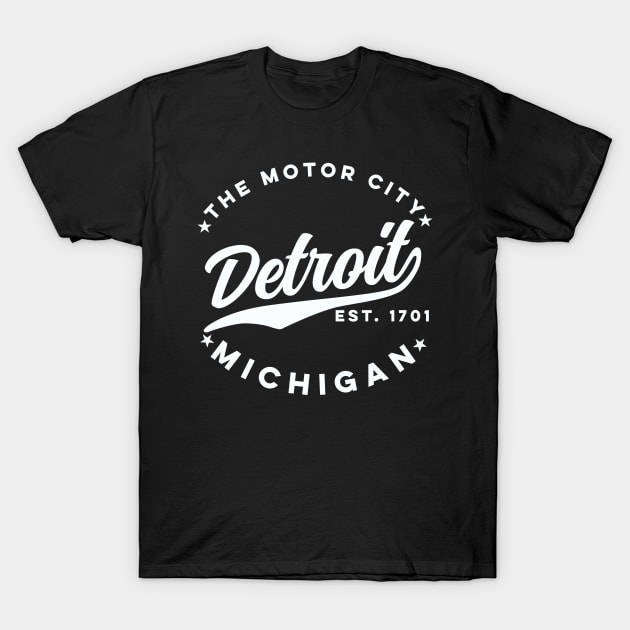 The Motor City Detroit (White Text) T-Shirt by DetourShirts